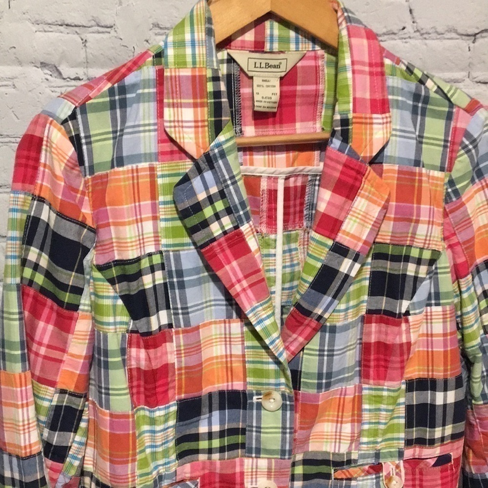L.L.Bean Patchwork blazer size 12P Multicolor preppy blazer - Picture 2 of 7